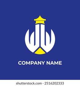 W W vector illustration design of a logo on blue background.
