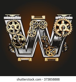 w vector letter with gears