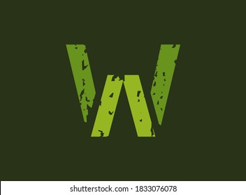 Letra vectorial W hecha de textura gruesa y gruesa. Estilo de impresión de sello de goma. Para logotipo, marca, afiche, elementos de diseño, etc.