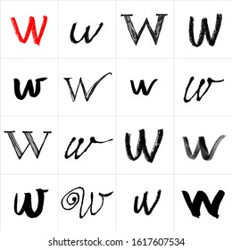 W. Vector letters. Hand drawn letters. Letters drawn using spray can, inkpen, highlighters and others materials. Variety materials, lines and devices. Set of templates.