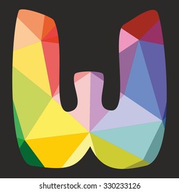 W vector low poly wrapping surface pastel colorful and white alphabet letter isolated on black background