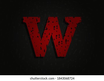 W vector red letter made of grunge texture. Insane Fear brutal font. Wicked night theme style design.  For logo, brand label, poster, design elements etc.   