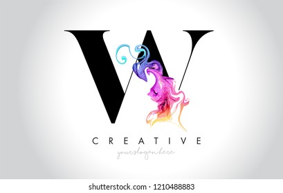 W Vibrant Creative Letter Logo Design with Colorful Smoke Ink Flowing Vector Illustration.