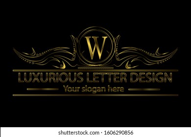 W vintage golden letter. Luxury monogram crest template design vector illustration for logo, brand name, label, cover, invitation, hotel, boutique, shop, company, gold business, jewelry or web page.