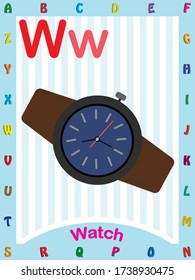 W for watch, childrens abcd text book vector illustration