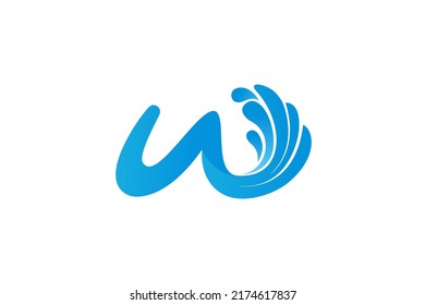 W water initial water wave splash shape, letter W icon symbol fresh drop liquid