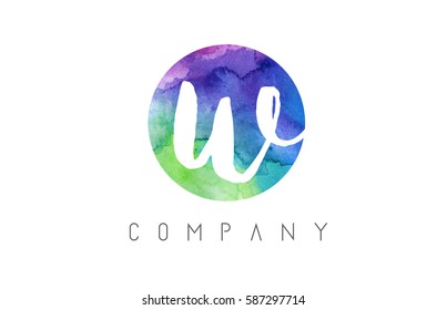 w Watercolor Letter Logo Design with Circular Brush Pattern and Blue Green Purple Colors.