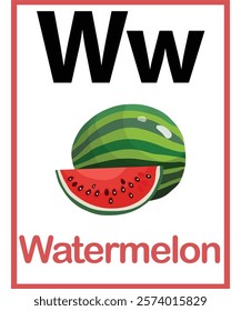 W for watermelon vector worksheet for kids