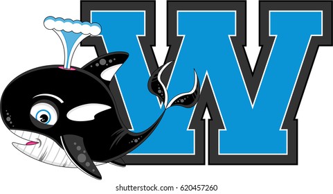 W is for Whale Alphabet Learning Illustration