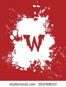 W - Blanco y rojo, alfabeto con efecto salpicado y pulverizado.
