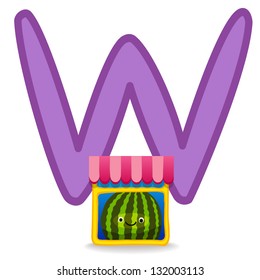 W for window and watermelon. Letter for funny alphabet.