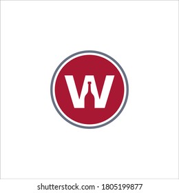 W wine bottle logo design vector sign 