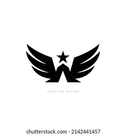 W wing star letter branding design concept