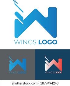 w wings letter logo template