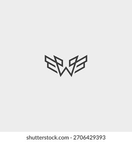 Diseño plano del Vector del icono del logotipo de las alas de W