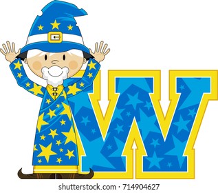 W is for Wizard - Magical Alphabet Learning Illustration
