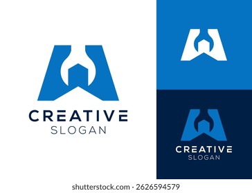W wrench logo. Letter W with wrench logo design for tools and repair