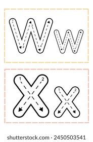 W X Alphabet Tracing Cards Worksheet in Pastel Colors Illustrative