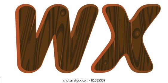 W, X, Wood Font - isolated wooden letter, type