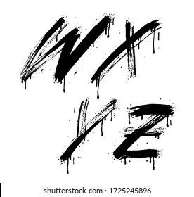 W, X, Y, Z Brush Stroke Letters for Logo Design. Hand Drawn Dry Brush Font. Modern Lettering. Grunge Style Alphabet. 