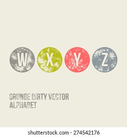 W X Y Z Grunge Retro Circular Stamp Type - Vector Alphabet - Font