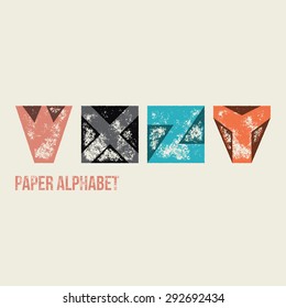 W X Y Z - Grunge Retro Paper Type Alphabet - Capital caption letters from folded transparent paper - Typography and infographic resource