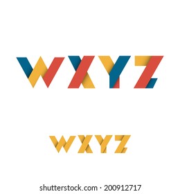 W X Y Z Modern Colored Layered Font or Alphabet - Vector Illustration