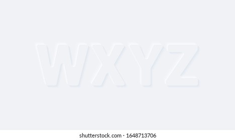 W X Y Z. Vector button letter of alphabet abc. Bright white gradient neumorphic effect character type icon. Internet gray symbol isolated on a background.