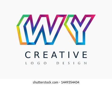 W Y Logo. WY Letter Design Vector with Magenta blue and green yellow color
