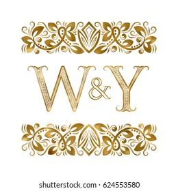 W and Y vintage initials logo symbol. The letters are surrounded by ornamental elements. Wedding or business partners monogram in royal style.