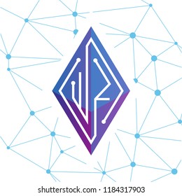 W Z Initial letter block chain logo icon vector template. Looping mono line circuit letter on rhombus cube logo