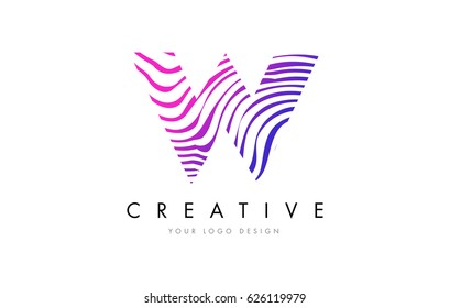 W Zebra Letter Logo Design with Black and White Stripes Vector