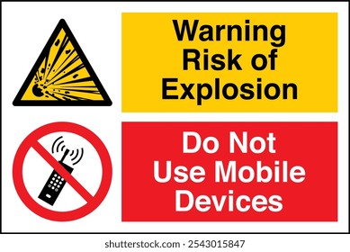 W002 ISO 7010 Registered Safety Signs Warning Risk of Explosion Do Not Use Mobile Devices