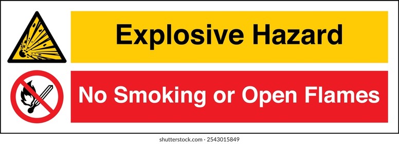 W002 ISO 7010 Registered Safety Signs Explosive Hazard No Smoking or Open Flames Landscape