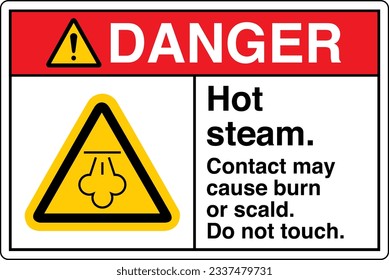 W079 ANSI Z535 Graphical symbols Registered Safety Sign Danger Hot steam Contact may cause burn or scald Do not touch Landscape With Text White.