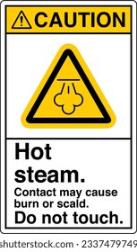 W079 ANSI Z535 Graphical symbols Registered Safety Sign Caution Hot steam Contact may cause burn or scald Do not touch Portrait With Text White.