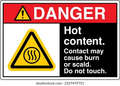 W079 ANSI Z535 Graphical symbols Registered Safety Sign Danger Hot content Contact may cause burn or scald Do not touch Landscape With Text Black.