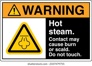 W079 ANSI Z535 Graphical symbols Registered Safety Sign Warning Hot steam Contact may cause burn or scald Do not touch Landscape With Text Black.