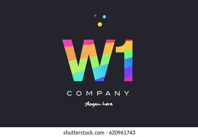 W1 w 1 one letter number combination creative color green orange blue magenta pink company logo vector icon spectrum