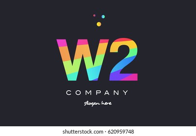 W2 w 2 two letter number combination creative color green orange blue magenta pink company logo vector icon spectrum