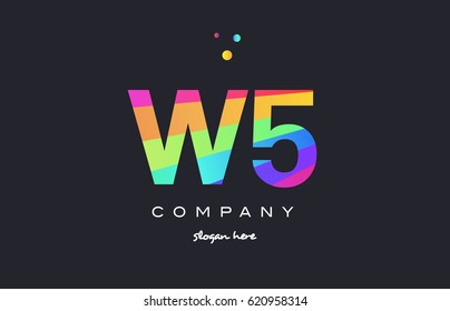 W5 w 5 five letter number combination creative color green orange blue magenta pink company logo vector icon spectrum