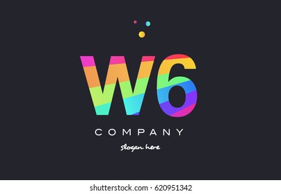 W6 w 6 six letter number combination creative color green orange blue magenta pink company logo vector icon spectrum