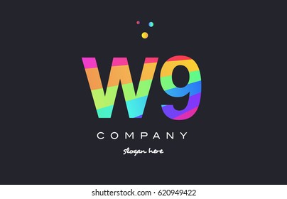 W9 w 9 nine letter number combination creative color green orange blue magenta pink company logo vector icon spectrum