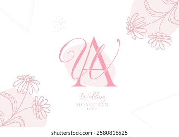WA AW initial wedding monogram logo, wedding logo design, custom wreath wedding logo