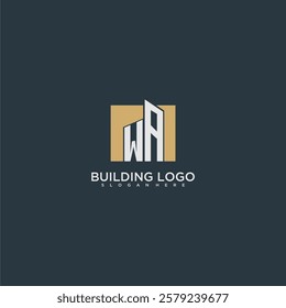 WA initial letter building logo for real estate with square design