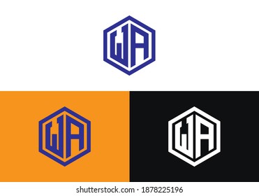 Diseño del logotipo de la carta inicial de WA, símbolo de alfabeto gráfico