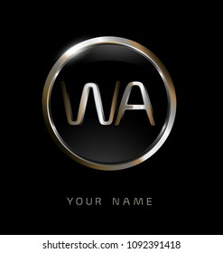 WA initial letters with circle elegant logo golden silver black background
