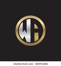WA initial letters circle elegant logo golden silver black background