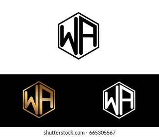 WA initial letters linked with hexagon shape logo

