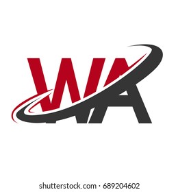 WA initial logo company name colored red and black swoosh design, isolated on white background. vector logo for business and company identity.
